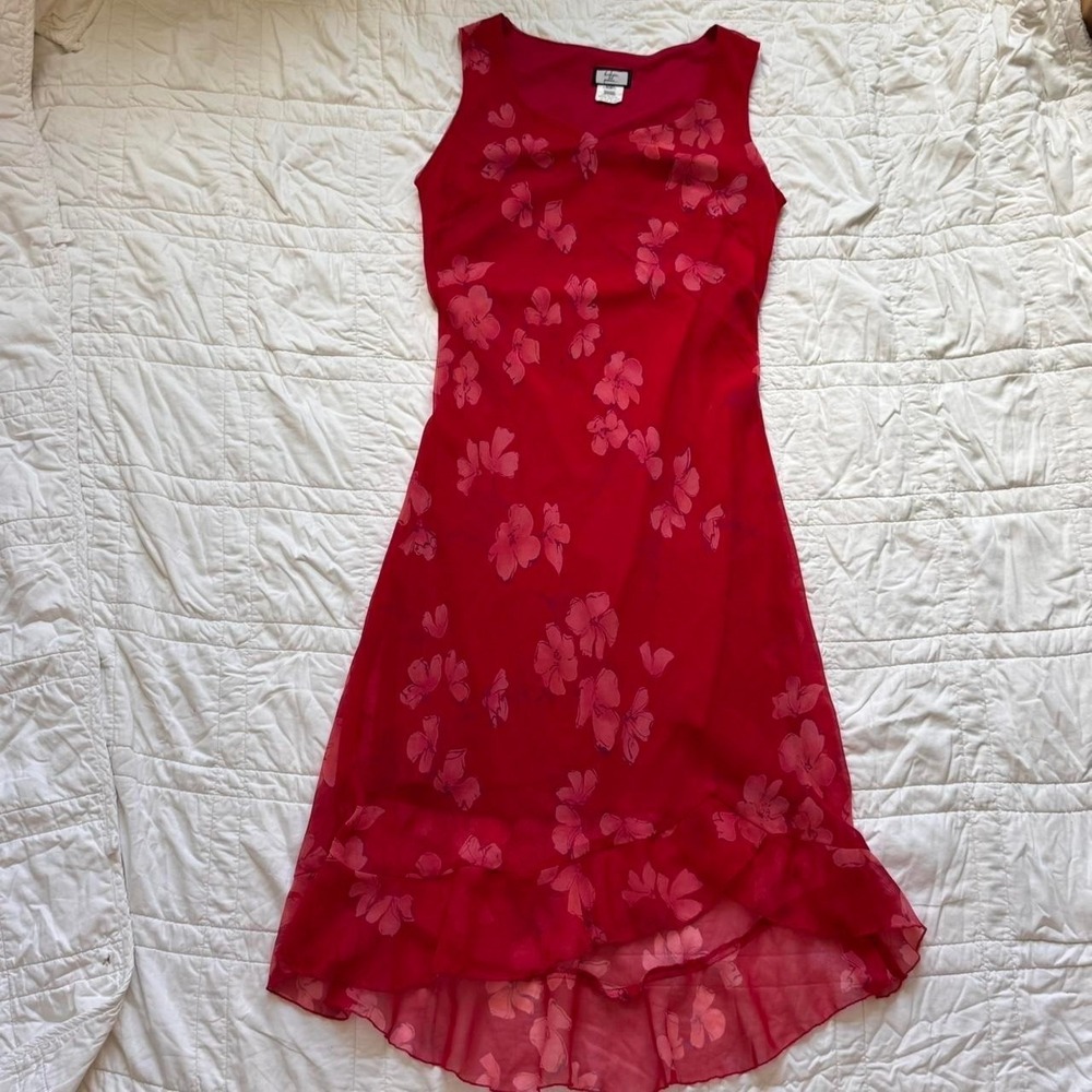 vintage y2k dainty chiffon sheer floral midi dress petite 10 fairy summer resort